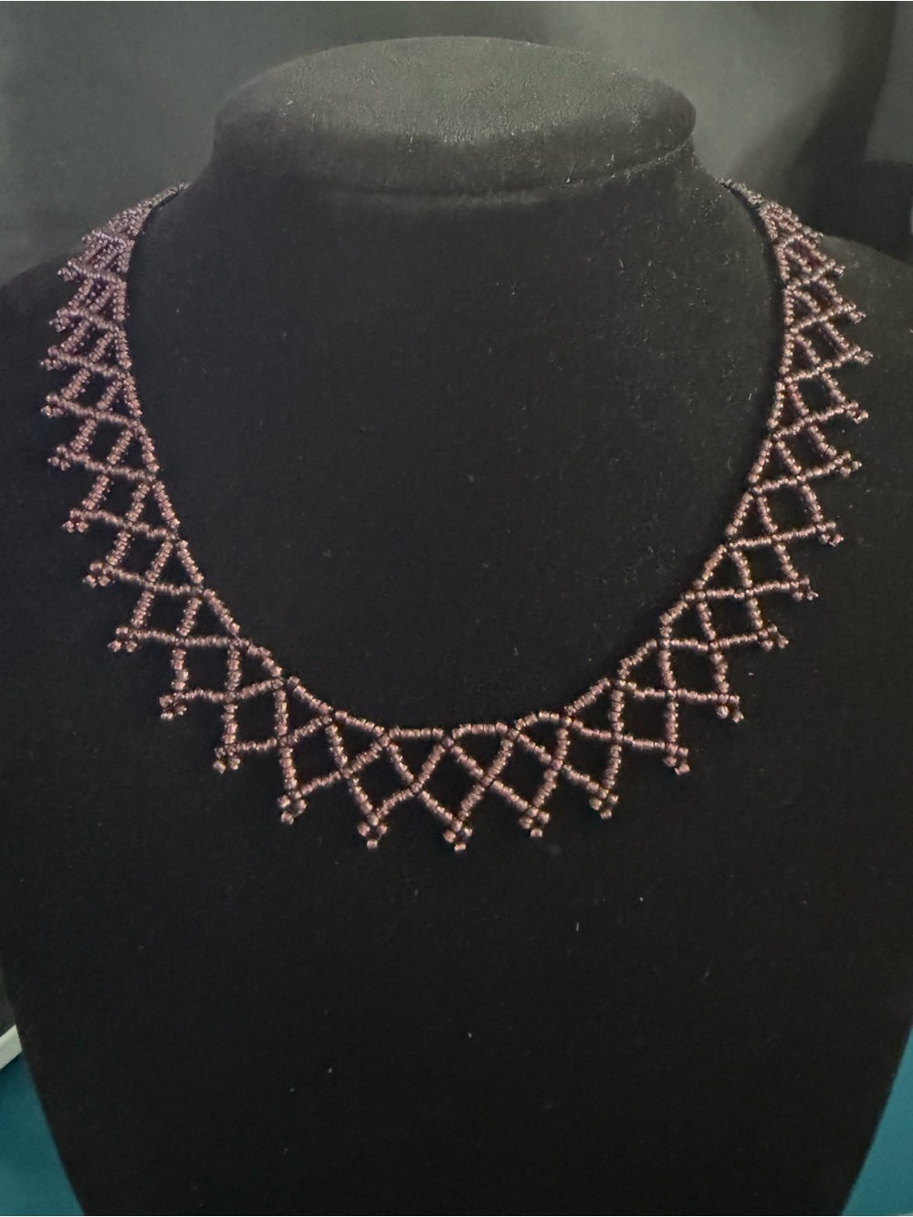 Handcrafted Purple Beaded Lattice Necklace